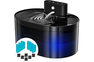 Ehomfory Fontaine a Eau Chat sans Fil, 2.2L Fontaine pour Chat avec Détecteur de Mouvement, avec 6 Filtres et 5 Éponges