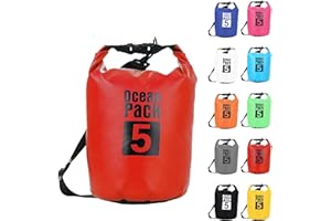 POPOYU 5L Sac étanche Polyvalent, 2L/5L/10L/15L/20L/30L Rouge Waterproof Dry Bag avec Longue Bandoulière Réglable Sac à Dos Confort Imperméable pour Bateau/Kayak/Pêche/Rafting/Natation/Camping/Snowboard