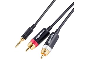 Amazon Basics 3.5 Aux to 2 x RCA Adapters, Audio Cable for Amplifiers, Active Speakers with Gold-Plated Plugs, 1.2 m, Black