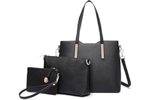 Miss Lulu Borsa Università Donna Nero Grande, Borsa a Mano Set Tote Bag Impermeabile PU Pelle,Borse a Spalla Tracolla Donne per Shopping Scuola Viaggio