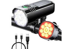 Rolgno Super Luminose Luci Bicicletta LED, Alluminio Robusto Luce Bici, 8+7 Modalità & USB Ricaricabile Luce Bicicletta Anteriore e Posteriore, IP65 Impermeabile Fanali Bici per Notturna/Campeggio