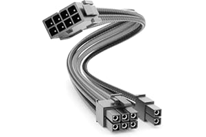 deleyCON 6+2 Pins PCI Express GPU Carte Graphique Câble D'alimentation Rallonge 30cm - 18 AWG PSU PC Ordinateur Alimentation Électrique Nylon Mâle à Femelle - Noir Gris