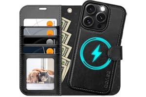 OCASE iPhone 16 Pro Max Hülle(2in1) Leder Stoßfestes Case, Abnehmbare magnetische Hülle, MitHandschlaufe, Kabelloses Laden, Kartenfach, Standfunktion, Handyhülle RFID Schutzhülle Klapphülle Schwarz