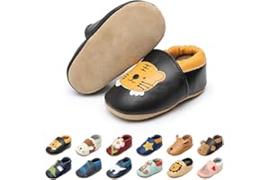 EDOTON Krabbelschuhe Baby LederLauflernschuhe Mädchen mit weichen Wildledersohlen Lederschuhe Baby Jungen Mädchen Hausschuhe 0-24 Monate