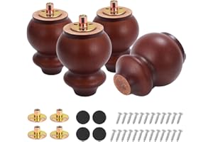 Moendergo 4 gambe per mobili in legno da 10 cm, di ricambio in legno massello di gomma, gambe per divano, tavolo, comò, con viti, piastra di montaggio e protezione antiscivolo (marrone A)