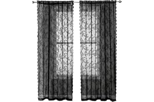 Whakano 2 stycken genomskinliga blommiga spetsgardiner för kök vardagsrum sovrum heminredning svart 150 x 250 cm