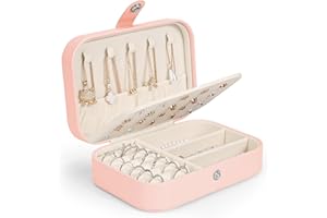 AOVNEA Boite à Bijoux, Petite Boites a Bijoux Voyage & Rangement Bijoux en Cuir PU, Organisateur Bijoux Portable Boite a Bijoux Femme Fille Pour Bagues Boucles d'oreilles Colliers Bracelets, Rose
