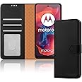 iCatchy Case for Motorola Moto E14 / G04 / G24 Leather Wallet Book Flip Stand View Magnetic Protect RFID Blocking Shockproof Cover compatible with Motorola G04 / E14 Phone (Black)