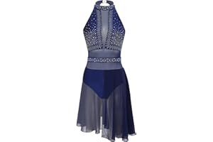 CHICTRY Women Girls Figure Ice Skating Dress Rhinestone Dance Competition Twirling Costume Gymnastic Leotard Skirt