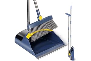‎MASTHOME Masthome Besen und Kehrschaufel Set,120cm Aufrecht Kehrschaufel mit Langem Stiel,Besen mit Stiel,Broom and Dustpan Set mit Kamm für Haushaltsreinigung, Bodenreinigung (Blau + Gelb)