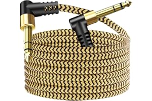 Hanprmeee 1/4 Inch TRS Instrument Cable 3m,6.35mm TRS to 6.35mm TRS Stereo Audio Cable Male to Male Right-Angle-to-Straight for Electric Guitar, Bass, Keyboard,Mixer,Speaker.. (3M)