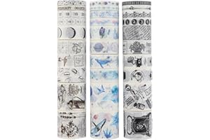 LGEGE 30 rotoli di nastro Washi Tape in stile vintage, 5/8/15/30 mm di larghezza, corno antico, vecchio modello di giornale, decorazione giapponese del nastro di mascheratura per album di ritagli(2m)