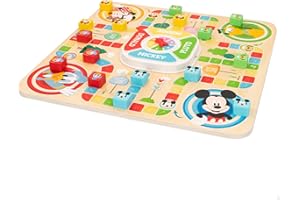 WOOMAX 48735 - Juego de parchís y oca Mickey Mouse, Juegos de mesa, Juguetes educativos, Tablero de madera, Disney, Incluye 18 piezas, A partir de 4 años, Regalos para niños