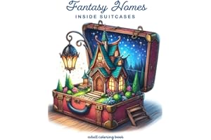 Fantasy Homes inside Suitcases: Coloring Book for Adults with 50 Fantasy Fairy homes Inside Suitcases for Stress Relief and Relaxation
