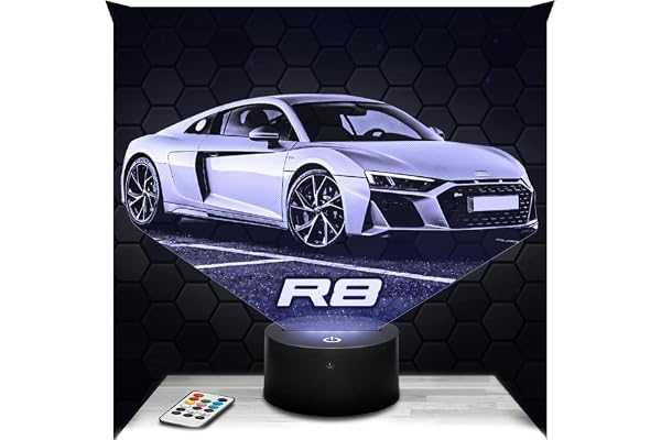 Lampephoto.fr - Lampe 3D Voiture Supercar R8, Idée Cadeau Fan de Voiture, Veilleuse Tactile Led, Effet Hologramme 3D, Idée Cadeau Noël Anniversaire Garçon et Fille, Déco Chambre Adulte ou Enfant TOP