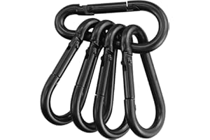 LONGDENEKHALIQ 5 mousquetons M6 résistants, 50 kg de charge, diamètre 5,5 mm, crochet de camping en fer massif avec revêtement PE, crochets noirs polyvalents, parfaits pour porte-clés