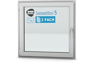 ThermoMax 5 Classic Kunststoff-Fenster, Uw-Wert 1,3, BxH: 100x100cm / 1000x1000mm, DIN links (Griff rechts), mit 2-fach Wärme-Isolier-Verglasung, Winkhaus Sicherheitssystem & Rehau Profil