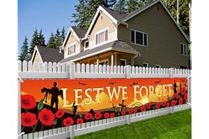 DPKOW Remembrance Day Flag - Lest We Forget Banner, Veterans Memorial Day Hanging Banner for Garden Wall Door Decoration, 300*50CM