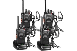 JUAUO Walkie Talkie Profesionales, USB Recargables PMR 446 Radiocomunicación 16 Canales Largo Alcance Walkie-Talkie con Pinganillo, Luz LED y Función VOX, Actividades al Aire Libre - (Negro, 2 Pare)