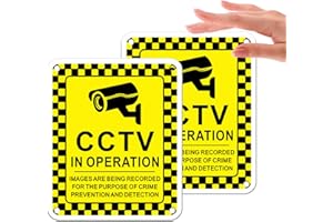 Goodvia CCTV Sign Alu Metal Sticker 4.7x3.9 Inches, CCTV Warning Signs Outdoor Waterproof, UV Resistant and Anti-rust Yellow x2pcs