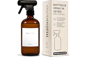 MaisoNovo Flacone spray in vetro, 500 ml, ambra, con 16 etichette