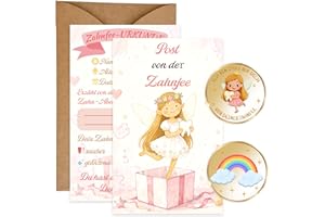 OURDORT Zahnfee Geschenk Kinder - Farbige Glücksmünze Münze mit Karte & Umschlag, Zahnfee Geschenke, Schnullerfee Geschenk, ZahnfeeTaler, ZahnfeeBrief, ZahnfeeMünze Set, Tooth Fairy Gifts für Mädchen & Jungen