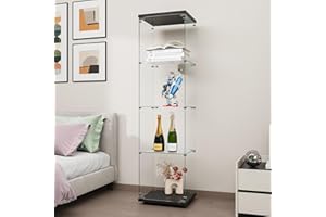 ‎FANYUSHOW FANYUSHOW Glasvitrine Standvitrine in Schwarz, Modern Glas Holz Vitrine 4-Lagen Vitrine aus Glas für Sammlerstücke Bücher Wein, für Büro Wohnzimmer Küche, 164x42.5x36.5cm