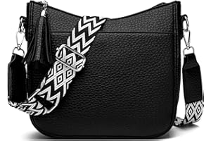 SOGYECS Kleine Handtasche Damen Mittelgroß Umhängetasche Damen Schwarz Crossbody Bag Damen Breiter Gurt Veganes Leder