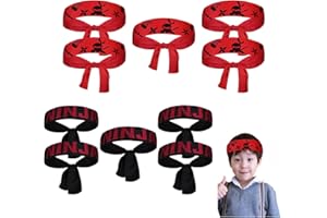 Febbya Ninja Headbands,10 Pack Red & Black Karate Kid Party Favours Reusable Washable Bandanas for Ninjago Birthday Christmas & Karate Training Kids Mask Turtle Theme Decorations