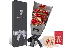FONTEE Ramo Flores Rosa Chapada en Oro, 7 piezas Ramo Rosa Artificiales de Papel Oro con Caja de Regalo para el Día de San Valentín, Día de La Madre, Aniversario, Cumpleaños, Navidad, Decoración (rojo)