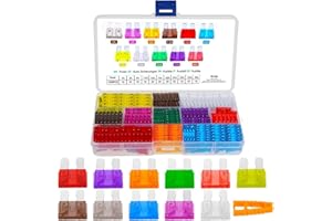 Rovtop 150 unidades de fusibles estándar para coche, 2 A, 3 A, 5 A, 7,5 A, 10 A, 15 A, 20 A, 25 A, 30 A, 35 A, con 1 extractor de fusibles…