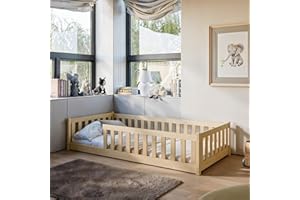 Kids Collective Letto Montessori per bambini Letto da terra 80 x 160 cm con protezione anticaduta e rete a doghe Letto singolo naturale Altre misure 90x200 cm 120x200 cm 140x200 cm