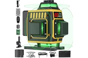 ENRIPRT Nivel láser de Autonivelante 4x360°,4D 16 líneas Nivel Laser Cruzadas de Haz Verde,Láser Level Con Indicador de Potencia Horizontal/Vertical con 2x batería, Soporte Magnético, ajuste de brillo,remoto