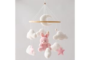 Promise Babe Baby Mobile Trä Spjälsäng Hållare Mobil Barnsäng Hållare Skötbord Baby Musik Box Vita Moln Måne Rosa Kanin Hängsmycke Mobil Baby Room