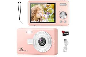 HERBYD Digital Camera - 1080P FHD 44MP with 2.4" LCD Screen Compact Portable Vlogging Photo Camera with 32gb SD Card 16X Digital Zoom for Kids Teen Students Beginner (Upgrade Pink)