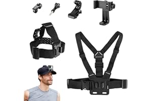 Dulynva 6 Piezas Soporte Movil Pecho Camara Arnes Pecho Correa de Cámara de Acción Arnés Soporte de Pecho 3 en 1 Arnés de Cabeza Accesorios Camara Deportiva para GoPro Hero dji Osmo y Smartphone