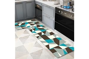 AIBIIN Checkered Kitchen Mat Set of 2 Non-Slip Rubber Runner Rugs Washable Modern Mats and Rugs for Front of Sink,Hallway,Laundry Room 40x60+40x120cm