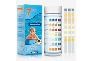 TPUBMITY 7 en 1 Tiras Reactivas de Prueba Piscina y Spa,100 Pieza Tiras de Prueba de Agua,Tira de Pruebas Para el Aguas de la Piscina,Kit Análisis de Pruebas Con 7 Parámetros,PH, Alcalinidad Total, Dureza
