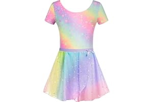 Arshiner Vêtements de Ballet pour Enfants de 3 à 11 Ans Robe de Ballet Deux Pièces à Manches Courtes Robe de Danse à Paillettes Justaucorps de Ballet en Coton avec Jupe Tutu