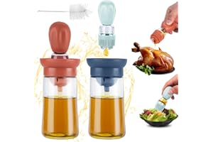GOHHME Bottiglia di olio con pennello in silicone 2 Pezzi 180ml 2 in 1 dispenser olio Pratica Bottiglia di Olio con Pennello per insalate di verdure Piatti di pasta Arrosti e cotture