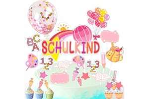 BINXIRUI Tortendeko Einschulung, 27pcs Schulanfang Tortendeko, Kuchendeko Einschulung Mädchen Junge, Cake Topper einschulung für 1. Schultag Schulanfang Party Deko (Rosa)