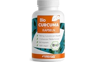 ‎PROFUEL Bio Curcuma Kapseln 365x mit 700 mg Curcuma aus kontrolliert biologischem Anbau - optimal hochdosiert mit 35 mg Curcumin pro Kapsel - mit Schwarzem Pfeffer-Extrakt - Vorrat für 1 Jahr