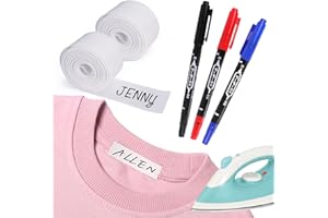 KAEMPE Etichette per Vestiti, 4m x 1.8cm Etichette Termoadesive Personalizzate con 3 Colori Penna, Nome Etichette Adesive per Bambino, Studenti, Case Di Cura
