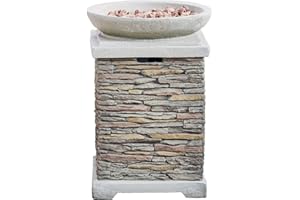 Teamson Home Outdoor Garden Propane Gas Fire Pit Burner, Smokeless Firepit, Patio Furniture Heater with Bowl, Stone Effect with Lava Rocks & Cover