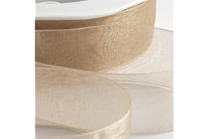 Italian Options Organza Chiffon Ribbon, Sheer Organza Ribbons for Gift Wrapping, Presents, Crafting, Wedding, Flower Bouquets, Birthday, Decorations, Décor, 38mm x 20 Metres, Beige