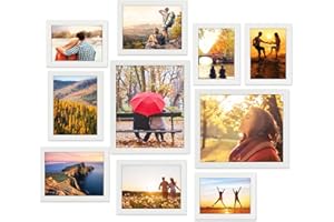 Giftgarden Zestaw 10 białych ramek na zdjęcia, różne rozmiary, kolaż, 10 x 15 cm (4 sztuki), 13 x 18 cm (4 sztuki), 20 x 25 cm (2 sztuki), nowoczesne ramki na zdjęcia na ścianę lub stół