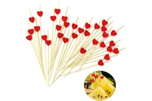 100 Pièces Coeur Brochettes Cocktail, Rouge Coeur Cocktail Bâtons Bois, Jetable Bambou Cœur, Brochettes de Fruits, Bâtonnets à Cocktail en Bambou, pour Bar Fête Brochettes de Fruits