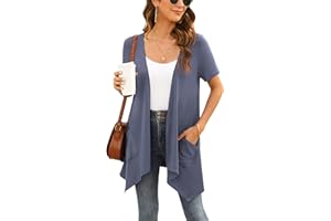 Yommay Damskie letnie kardigany z krótkim rękawem dla kobiet elegancki swobodny lekki kardigan z kieszenią z wysokim niskim obszyciem, A07-fioletowy szary, XL