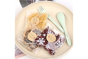 DESCONOCIDO Bolsas Celofan Transparentes, 200 Piezas Autoadhesivas para Chuches y Dulces, Regalo Con Lunares y Copo de Nieve, Plástico OPP para Galletas, Caramelos y Bombones 10x10cm