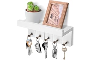 Kldgris Porte-Clés Mural en Bois, Porte Clef Mural, Porte Courrier Mural, avec 5 Crochets à Clé, pour Salon, Salle de Bain, Cuisine, Les Entrées, Couloirs (Blanc)